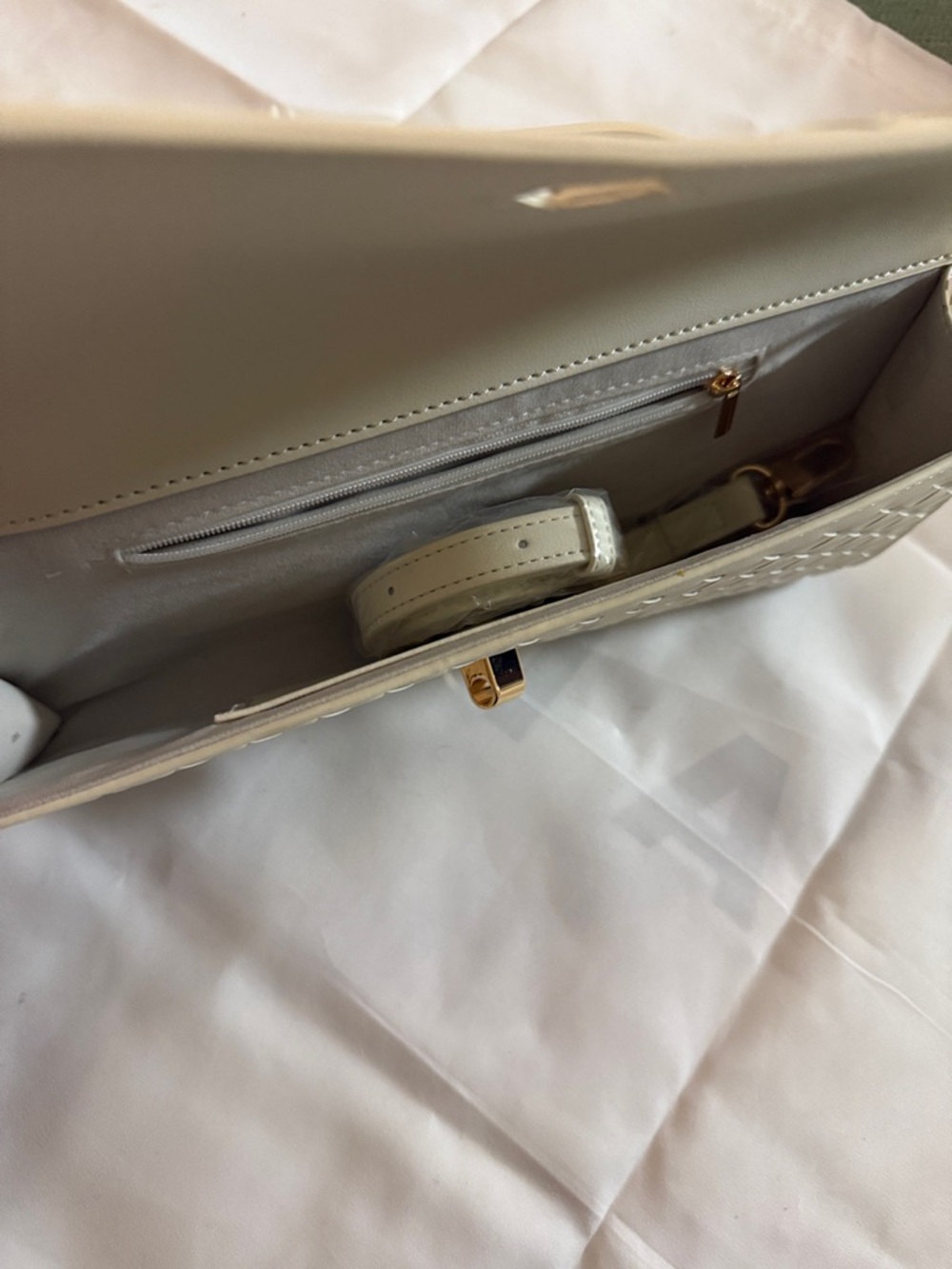 Woven Leather Top-Handle Clutch - Cream - Picture 2 of 3